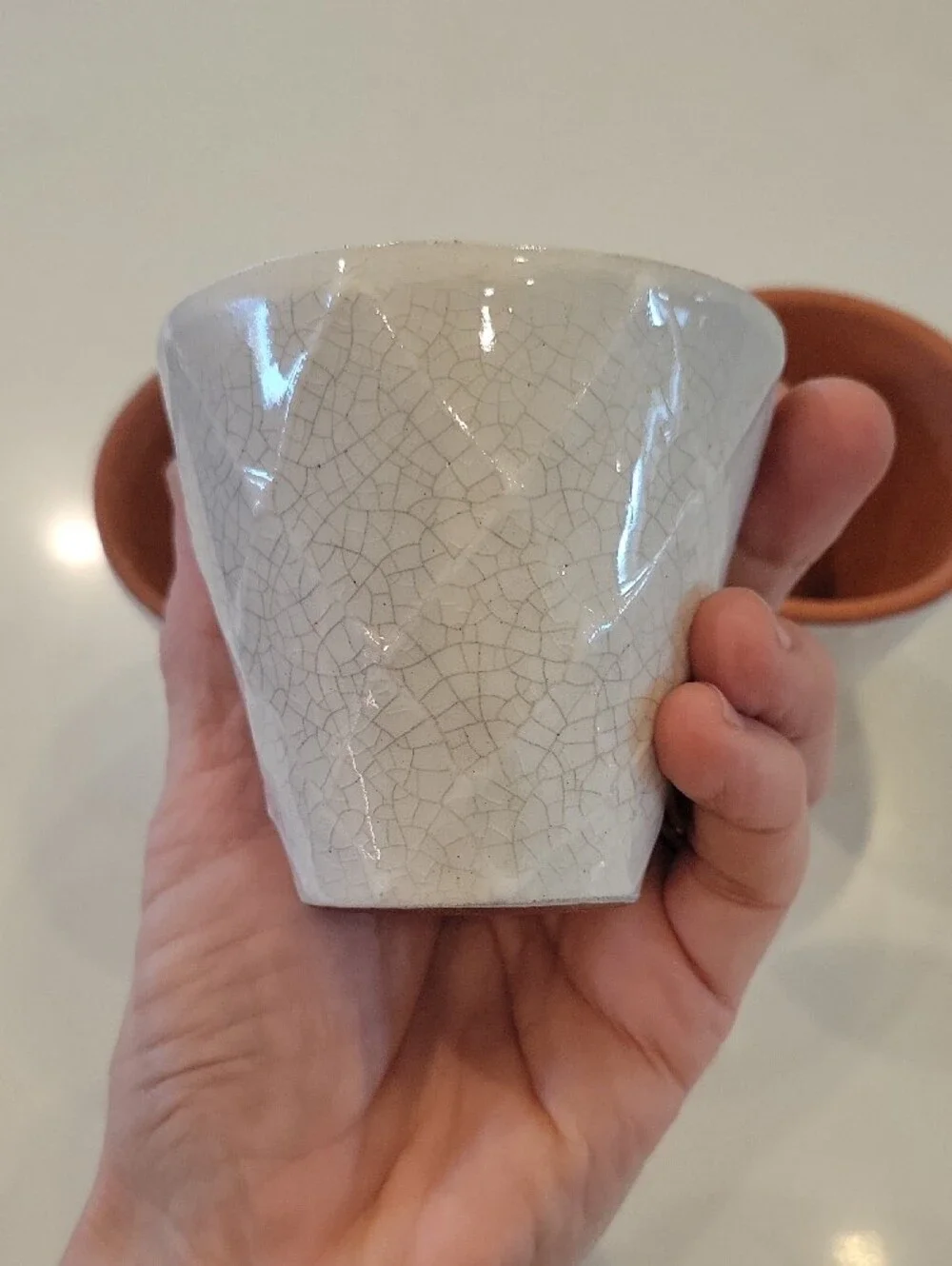 Pottery Barn White/ Cream Ceramic Planters with Terracotta Rim - Set of 3
